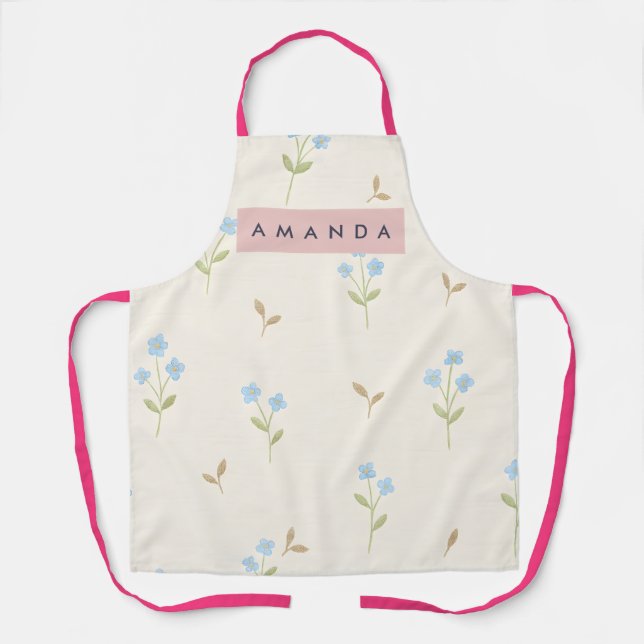 Delantal Personalized Charming Blue Wildflower Print  (Anverso)
