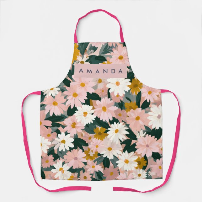 Delantal Personalized Charming Pink and White Daisy Flower (Anverso)