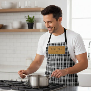 Delantal Personalized Chef Plaid Apron with Custom Name 