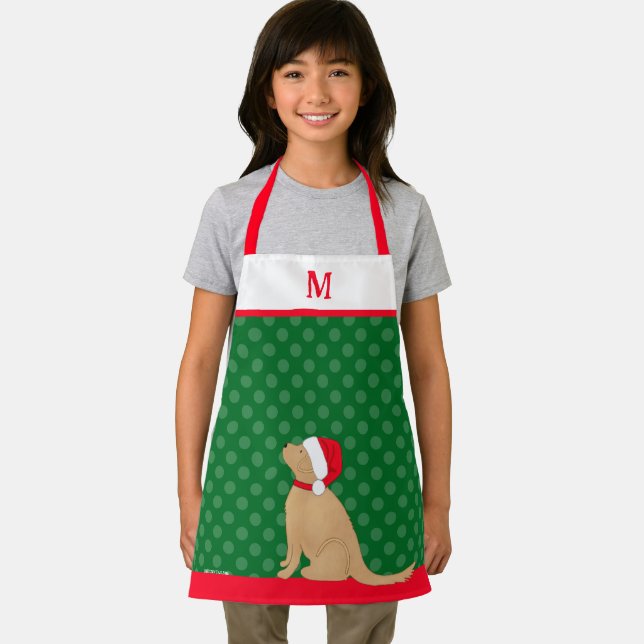 Delantal Personalized Christmas Golden Santa Dog Apron (in situ)