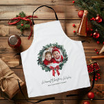 Delantal Personalized Christmas Wreath with Photo & Name<br><div class="desc">Cook and bake in festive style with this Personalized Christmas Wreath Apron featuring your photo and name. Perfect for holiday cooking, Christmas dinner prep, or as a thoughtful gift for the home chef in your life, this apron combines functionality with festive charm. The elegant wreath design paired with your custom...</div>