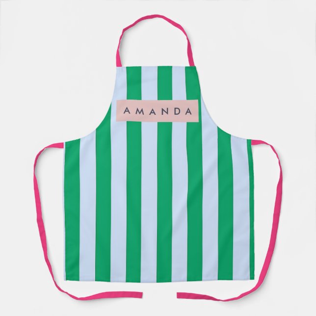 Delantal Personalized Classic Green and White Striped (Anverso)