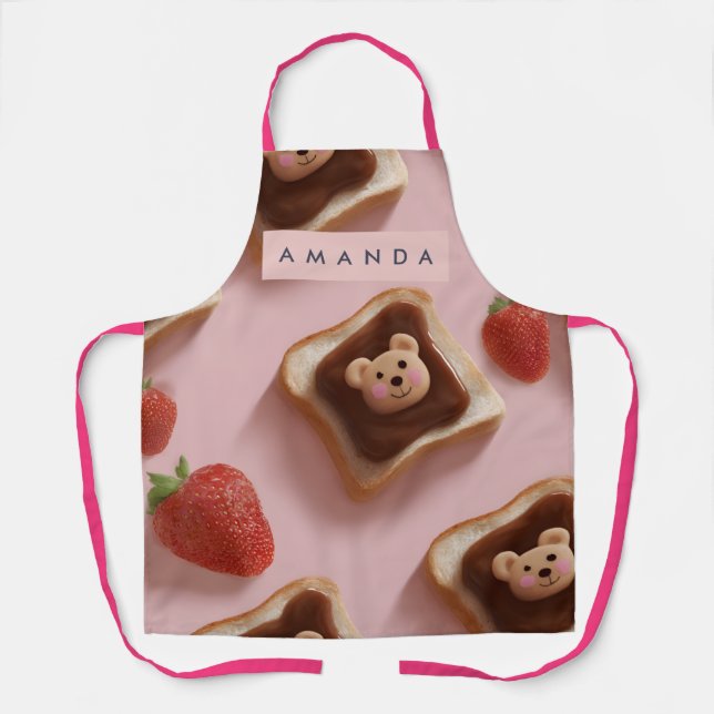 Delantal Personalized Cute Bear Toast Pattern Apron (Anverso)