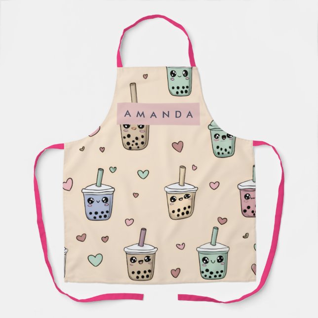 Delantal Personalized Cute Boba Tea Pattern (Anverso)