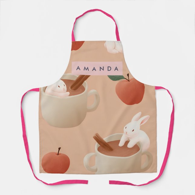 Delantal Personalized Cute Bunny with Apple Cider Pattern (Anverso)