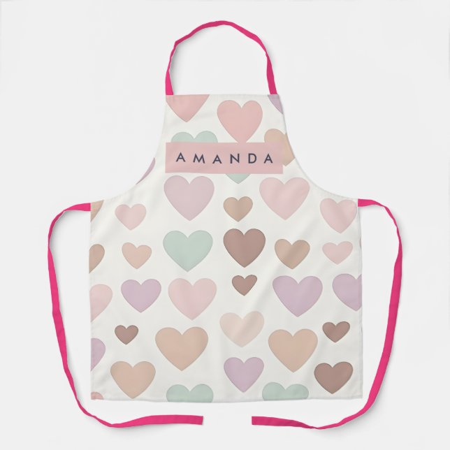 Delantal Personalized Cute Minimal Heart Pastel (Anverso)