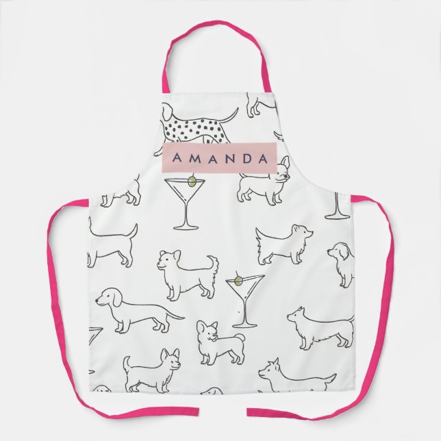 Delantal Personalized Cute Playful Dogs & Martinis  (Anverso)