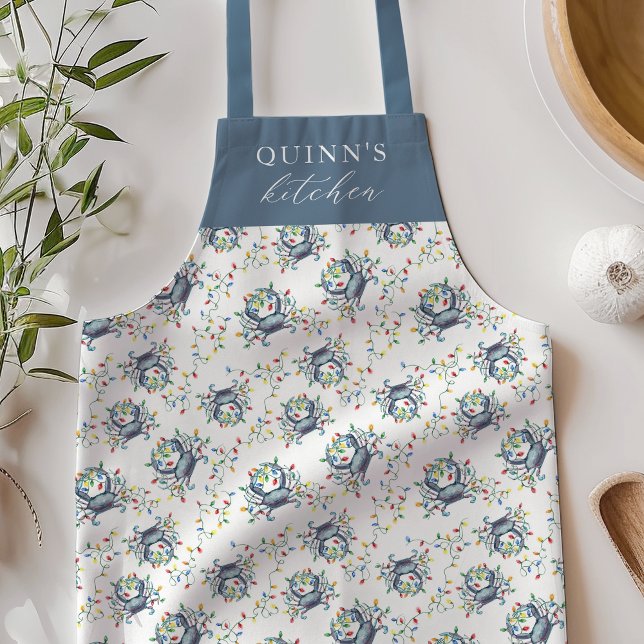 Delantal Personalized Deck the Claws Coastal Crab Christmas (Subido por el creador)