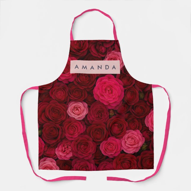Delantal Personalized Deep Red & Pink Rose Garden  (Anverso)