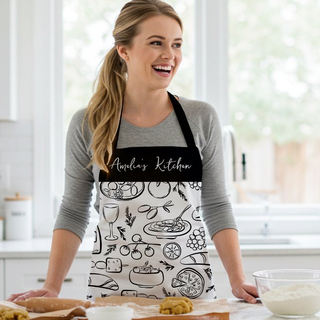 Delantal Personalized Dolce Vita Food Pattern Black White (Subido por el creador)