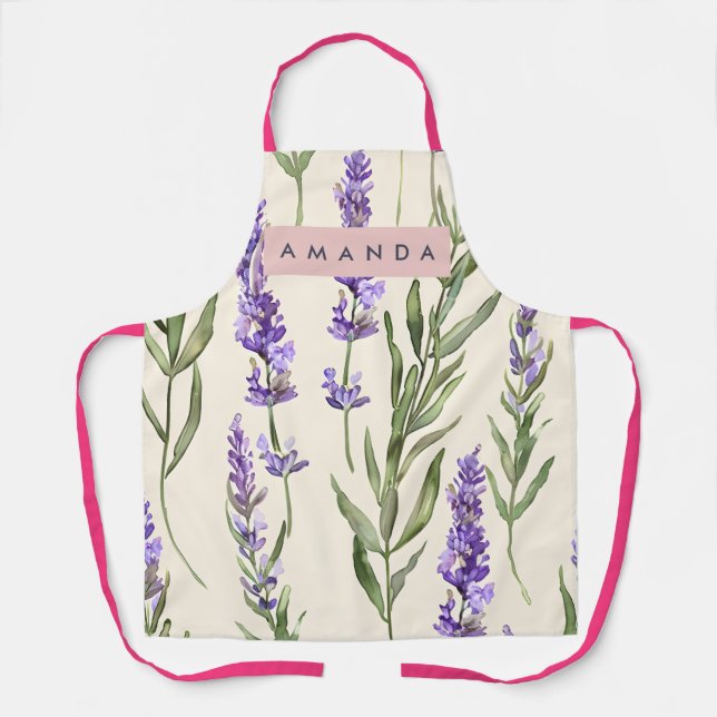 Delantal Personalized Elegant Watercolor Lavender  (Anverso)