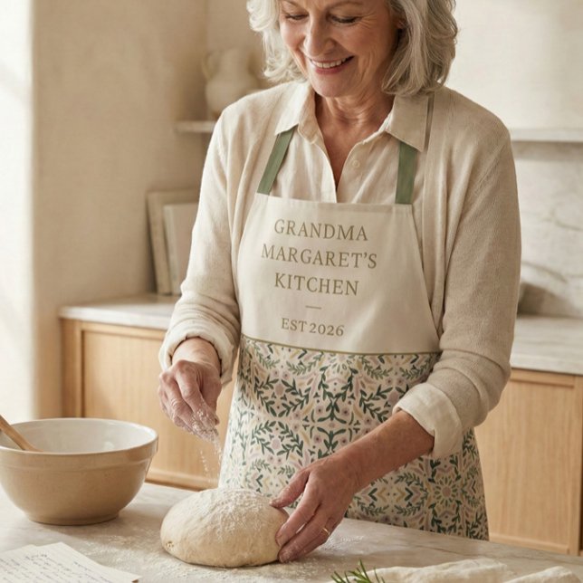 Delantal Personalized Grandma Kitchen Gift Botanical Green (Subido por el creador)