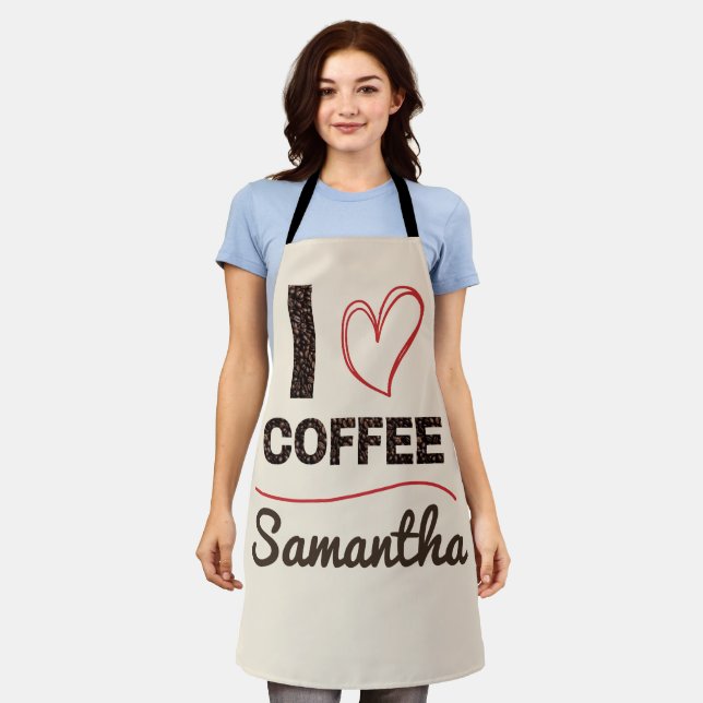 Delantal Personalized I Love Coffee Bean Barista Apron Gift (Gastado)