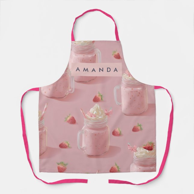 Delantal Personalized Kawaii Strawberry Milkshake Pattern A (Anverso)