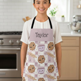 Delantal Personalized Kids Apron Kawaii Cookie Gingham Bake