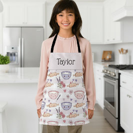 Delantal Personalized Kids Apron Kawaii Heart Baking Name 