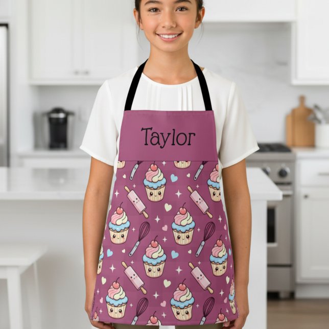Delantal Personalized Kids Apron Kawaii Pink PurpleCupcake  (Subido por el creador)