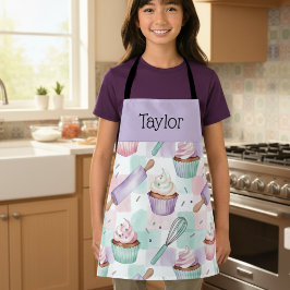 Delantal Personalized Kids Apron Lavender Cupcake Mom Me