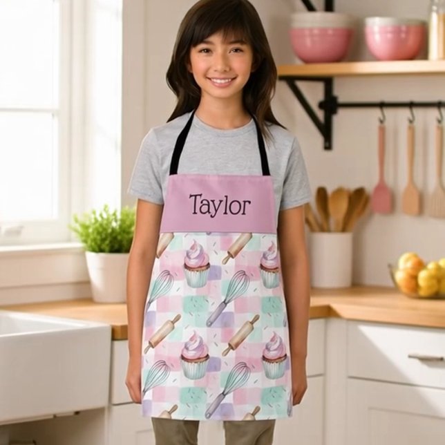 Delantal Personalized Kids Apron Pastel Baking Crew Mom Me (Subido por el creador)