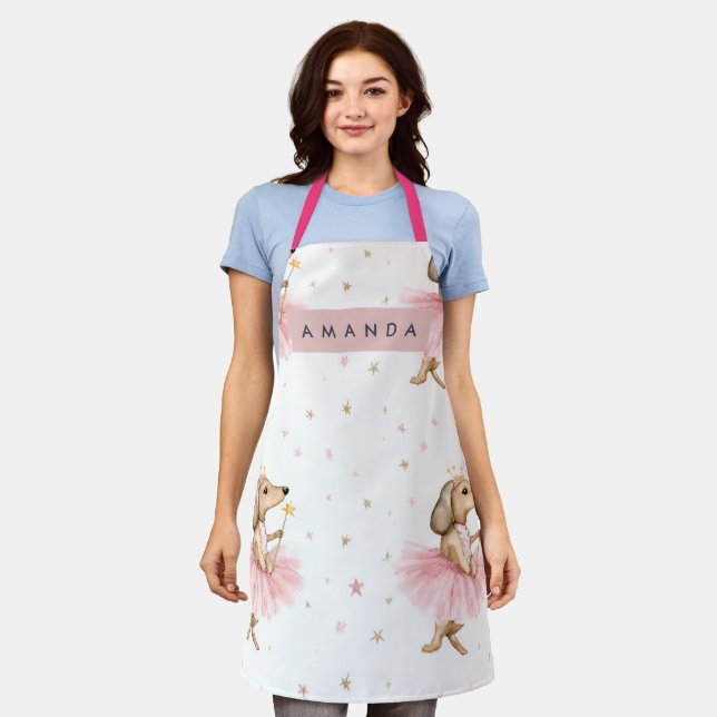 Delantal Personalized Magical Fairy Dachshund Dog in Pink  (Gastado)