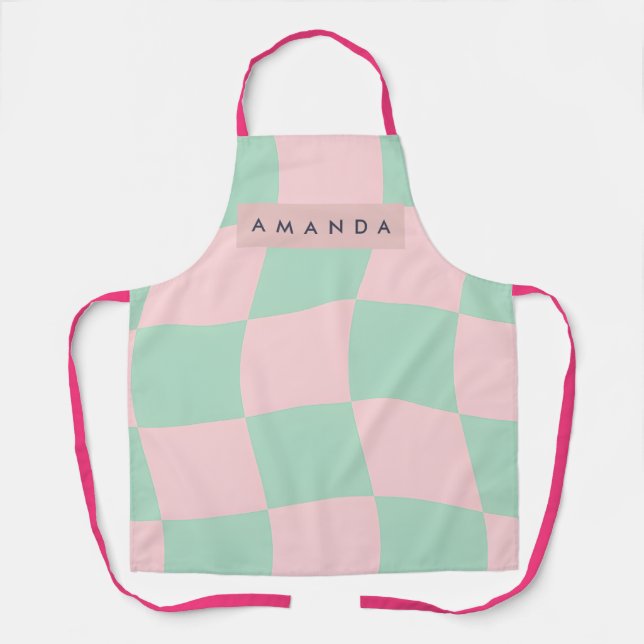 Delantal Personalized Mint Green and Blush Pink Checkered (Anverso)