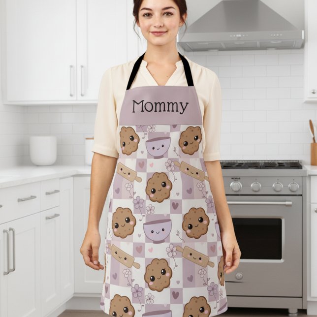 Delantal Personalized Mom Apron Kawaii Cookie Gingham Bake (Subido por el creador)
