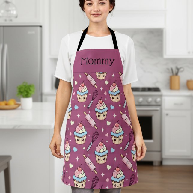 Delantal Personalized Mom Apron Kawaii Pink Blue Cupcake (Subido por el creador)