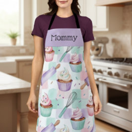 Delantal Personalized Mom Lavender Teal Cupcake Baking Crew