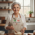 Delantal Personalized Nonna Kitchen Apron, Italian Flag<br><div class="desc">Personalized Nonna Kitchen Apron, Italian Flag Design, Best Grandma Gift. A practical and elegant kitchen apron in a natural beige shade, featuring borders and straps in a warm burnt earth color. The central design celebrates "Nonna" with graphics using the Italian flag colors (green, white, and red) for the main text....</div>