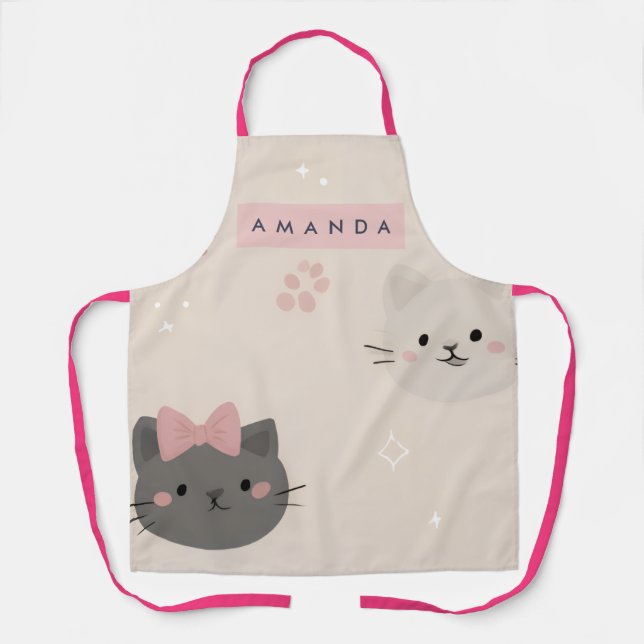 Delantal Personalized Pastel Kawaii Cat Face Pattern (Anverso)