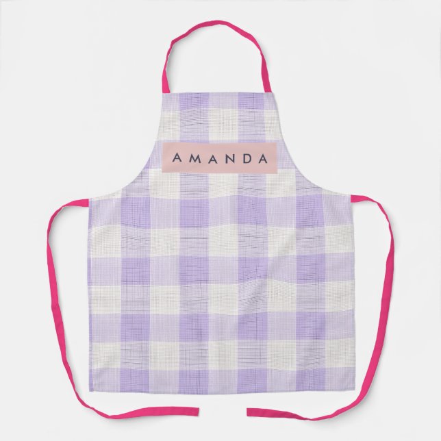 Delantal Personalized Pastel Lavender Gingham Plaid (Anverso)