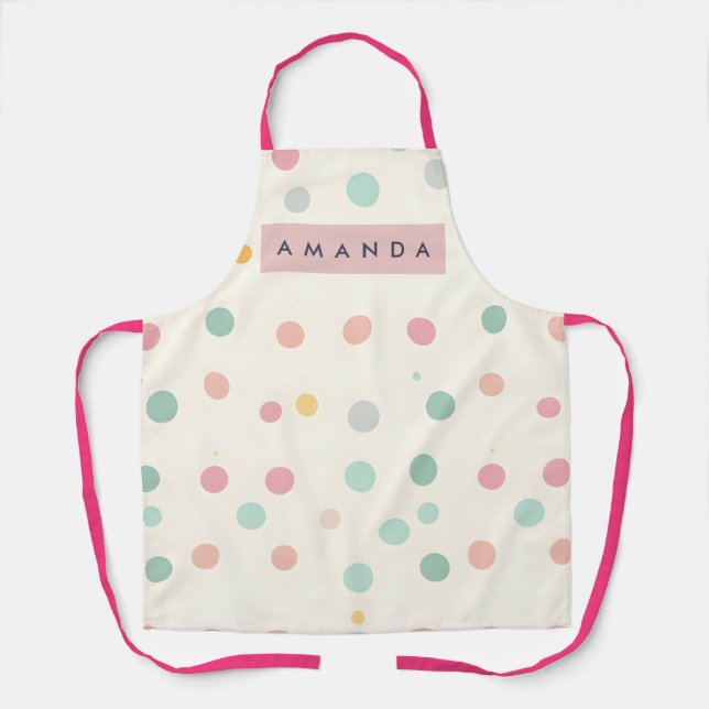 Delantal Personalized Pastel Macaron Polka Dot  (Anverso)