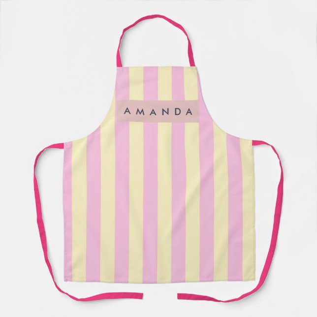 Delantal Personalized Pastel Pink and Yellow Stripe (Anverso)