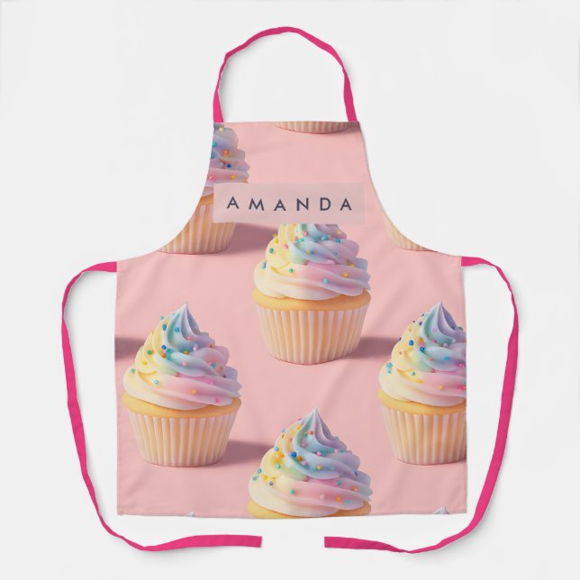 Delantal Personalized Pastel Rainbow Cupcake Pattern (Anverso)