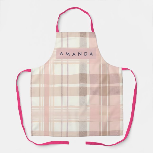 Delantal Personalized Pastel Soft Blush Beige Plaid (Anverso)