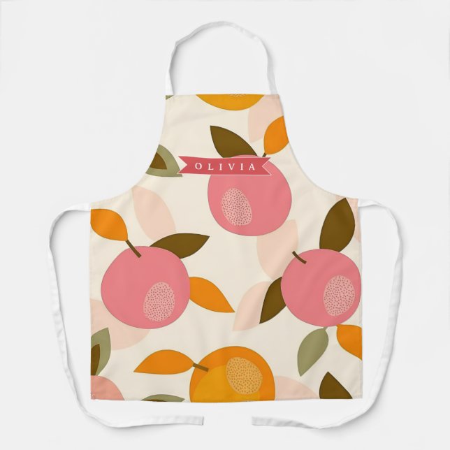 Delantal Personalized Peach Pattern Cute Retro Summer (Anverso)
