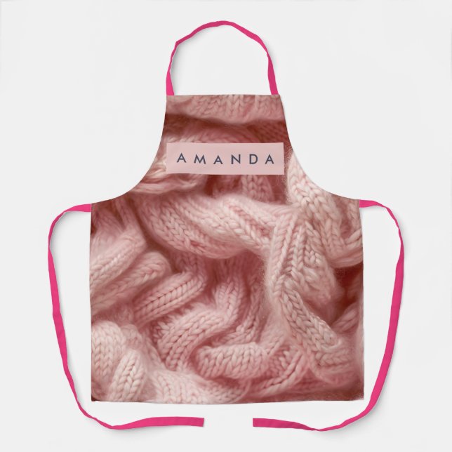 Delantal Personalized Personalized Pink Cable Knit  (Anverso)