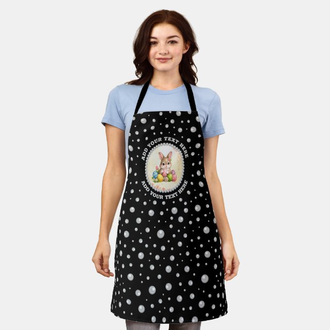 Delantal Personalized Photo with Pearls Circle on Black (Gastado)