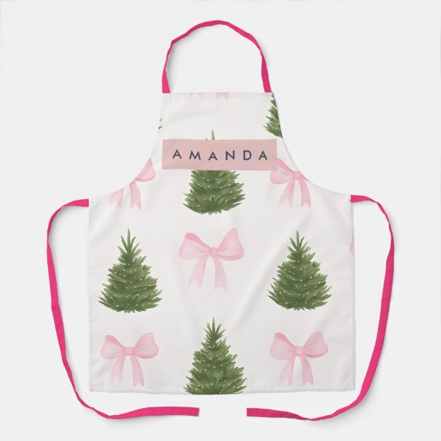 Delantal Personalized Pink Bow & Christmas Tree (Anverso)