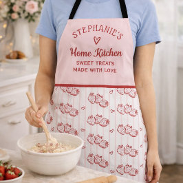 Delantal Personalized Pink Red Strawberry Cottagecore Gift