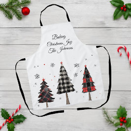 Delantal Personalized Plaid Christmas Trees Family Name