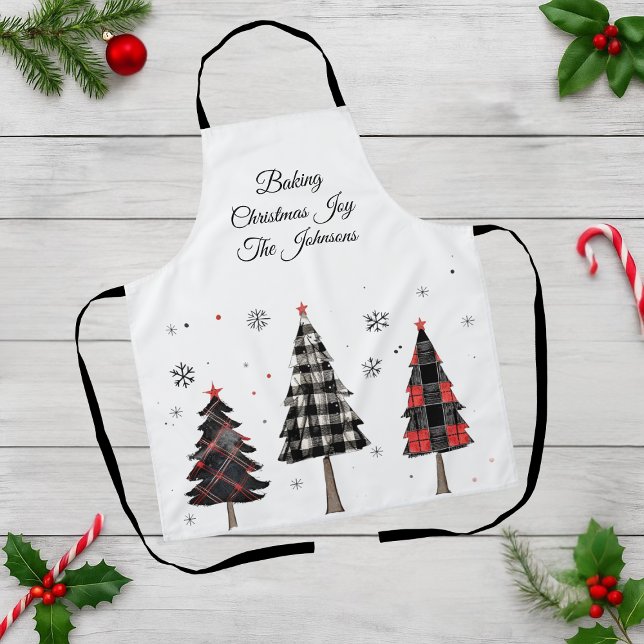 Delantal Personalized Plaid Christmas Trees Family Name (Subido por el creador)