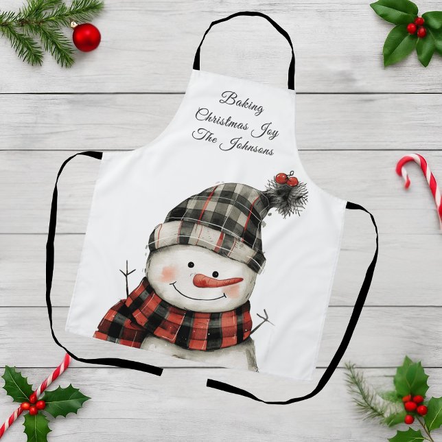 Delantal Personalized Plaid Snowman Christmas Family Name (Subido por el creador)