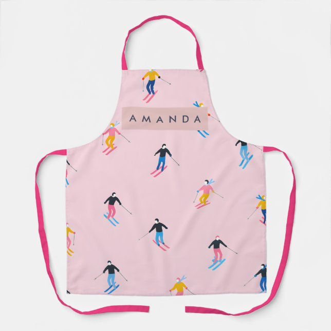 Delantal Personalized Playful Pastel Skiers Retro (Anverso)