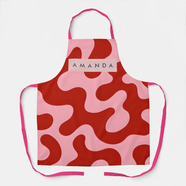 Delantal Personalized Playful Pink and Red Abstract Camo (Anverso)