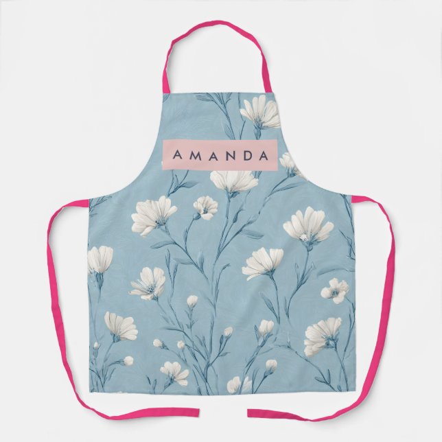 Delantal Personalized Soft Blue Wildflower Botanical Style (Anverso)