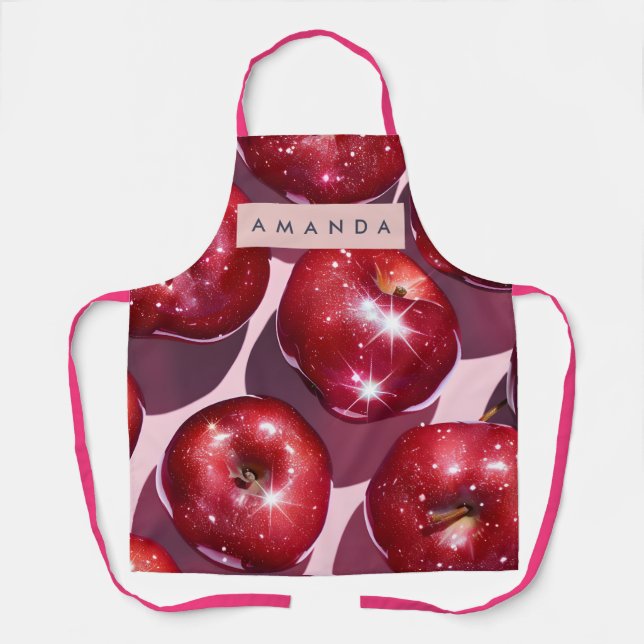Delantal Personalized Sparkling Red Apple Pink Background (Anverso)