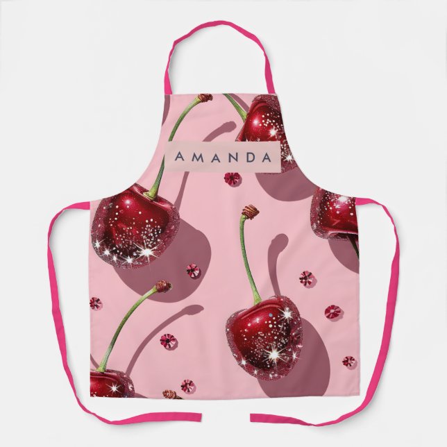 Delantal Personalized Sparkling Red Cherry Glam  (Anverso)