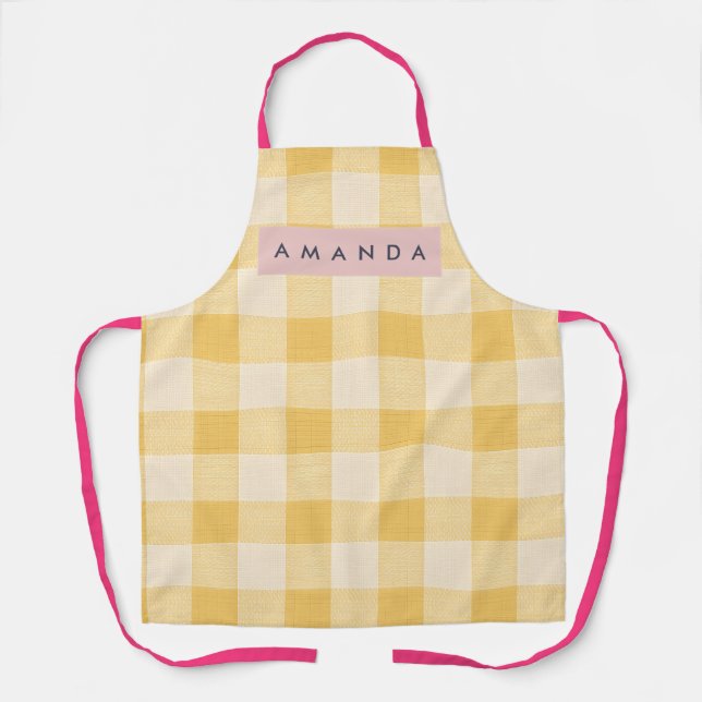 Delantal Personalized Sunny Yellow Gingham Plaid  (Anverso)