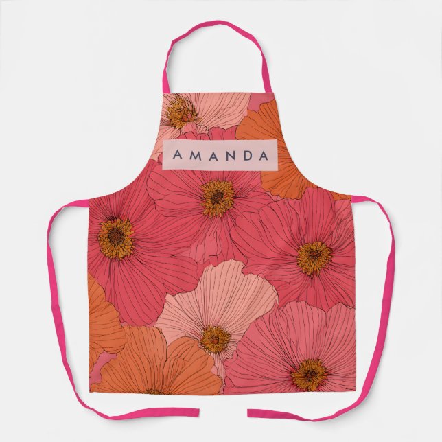 Delantal Personalized Whimsical Coral and Peach Flowers (Anverso)